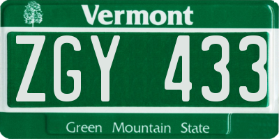VT license plate ZGY433