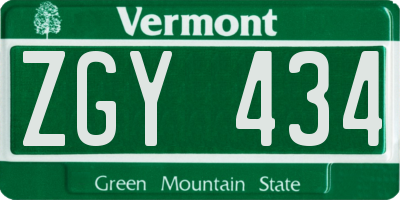 VT license plate ZGY434