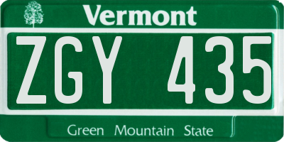 VT license plate ZGY435