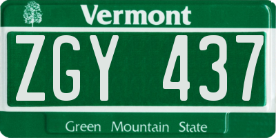 VT license plate ZGY437