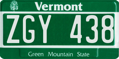 VT license plate ZGY438