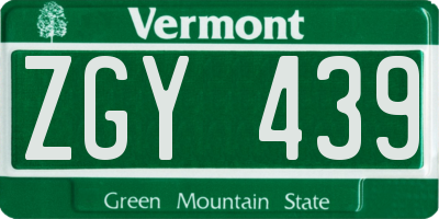 VT license plate ZGY439