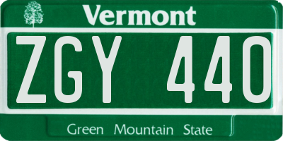 VT license plate ZGY440