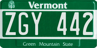 VT license plate ZGY442