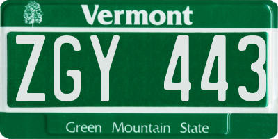 VT license plate ZGY443