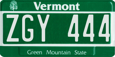 VT license plate ZGY444
