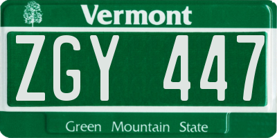 VT license plate ZGY447