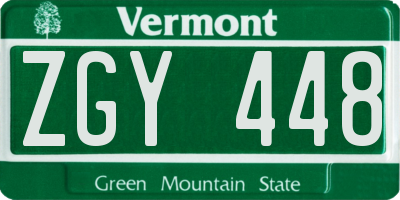 VT license plate ZGY448