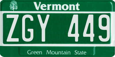 VT license plate ZGY449