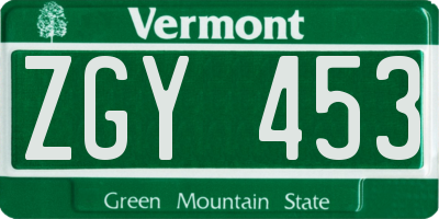 VT license plate ZGY453