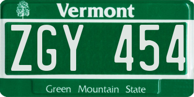 VT license plate ZGY454