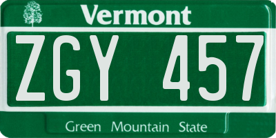 VT license plate ZGY457