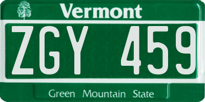 VT license plate ZGY459
