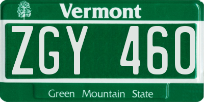 VT license plate ZGY460