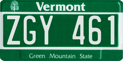 VT license plate ZGY461