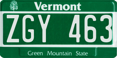 VT license plate ZGY463
