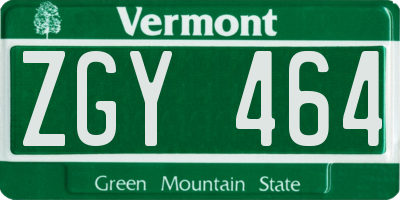 VT license plate ZGY464