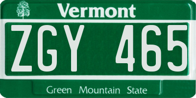 VT license plate ZGY465