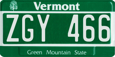 VT license plate ZGY466