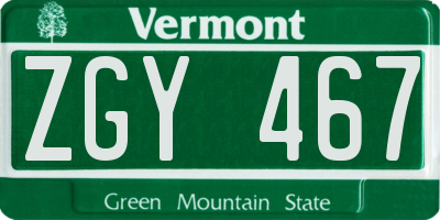VT license plate ZGY467