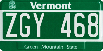 VT license plate ZGY468