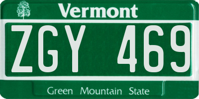 VT license plate ZGY469