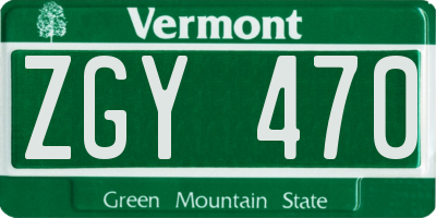 VT license plate ZGY470