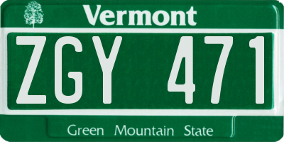 VT license plate ZGY471