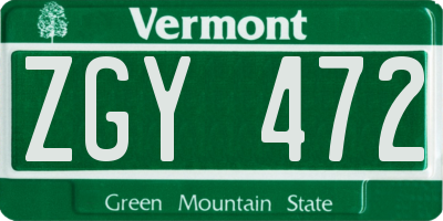 VT license plate ZGY472