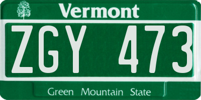 VT license plate ZGY473
