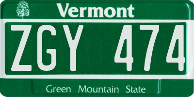 VT license plate ZGY474