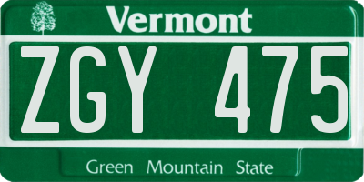 VT license plate ZGY475