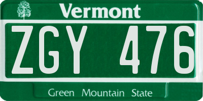 VT license plate ZGY476