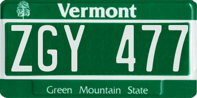 VT license plate ZGY477