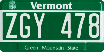 VT license plate ZGY478