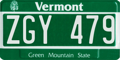 VT license plate ZGY479