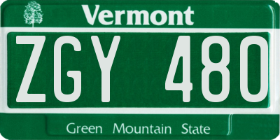 VT license plate ZGY480