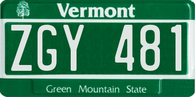 VT license plate ZGY481