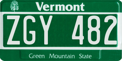 VT license plate ZGY482