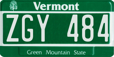 VT license plate ZGY484