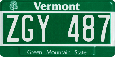 VT license plate ZGY487