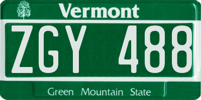 VT license plate ZGY488