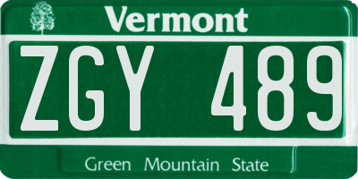 VT license plate ZGY489