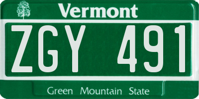 VT license plate ZGY491