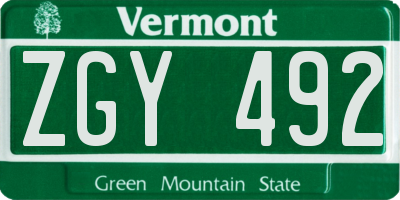 VT license plate ZGY492