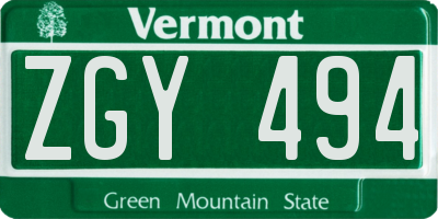VT license plate ZGY494