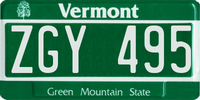 VT license plate ZGY495