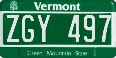 VT license plate ZGY497