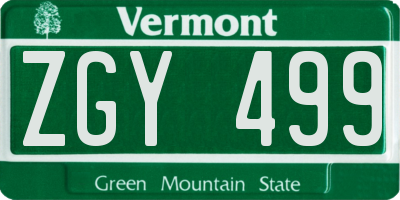 VT license plate ZGY499