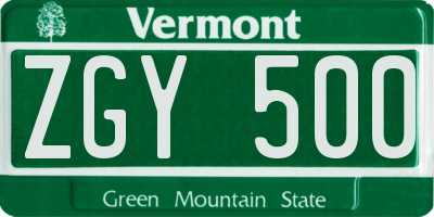 VT license plate ZGY500